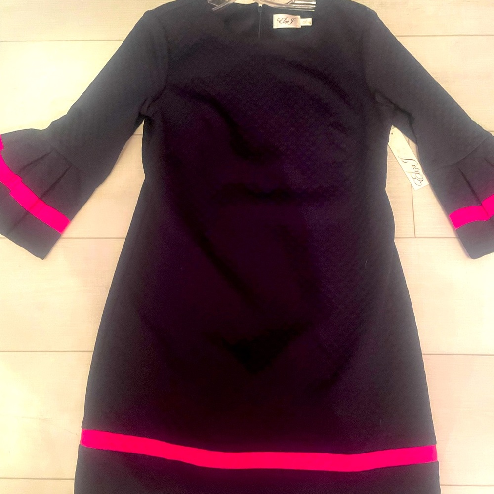 New with tags Dress - Nordstrom - Eliza J - dark navy with pink bell sleeves -6